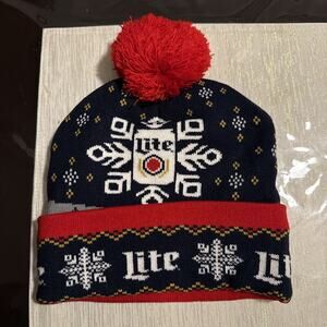 Miller Lite Beer Soft Winter Snowflake Pom-Pom Knit Hat Beanie